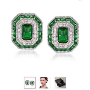 Ross-Simons Simulated Emerald & .50 ct. t.w. CZ Stud Earrings in Sterling Silver